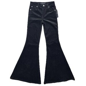 NWT Cout De La Liberte Super Flare Pants Womens 25 Black Corduroy‎ Mid Rise